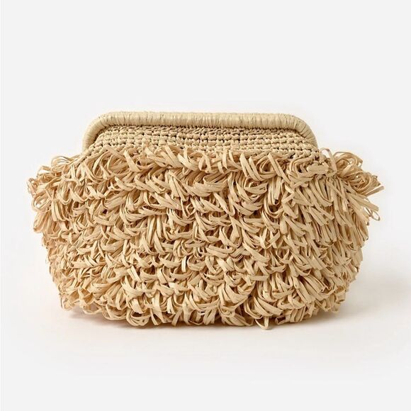 B2B Los Angeles Melia Fringe Clutch Bag Natural NWOT - Picture 1 of 8